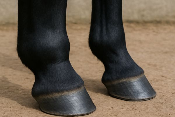 Einschuss beim Pferd: Zwei Pferdebeine, von dem eins im Bereich des Fesselgelenks geschwollen ist