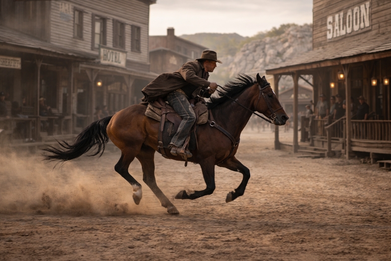 Karl May Spiele suchen Komparsenreiter: Cowboy reitet durch Western-Szenerie