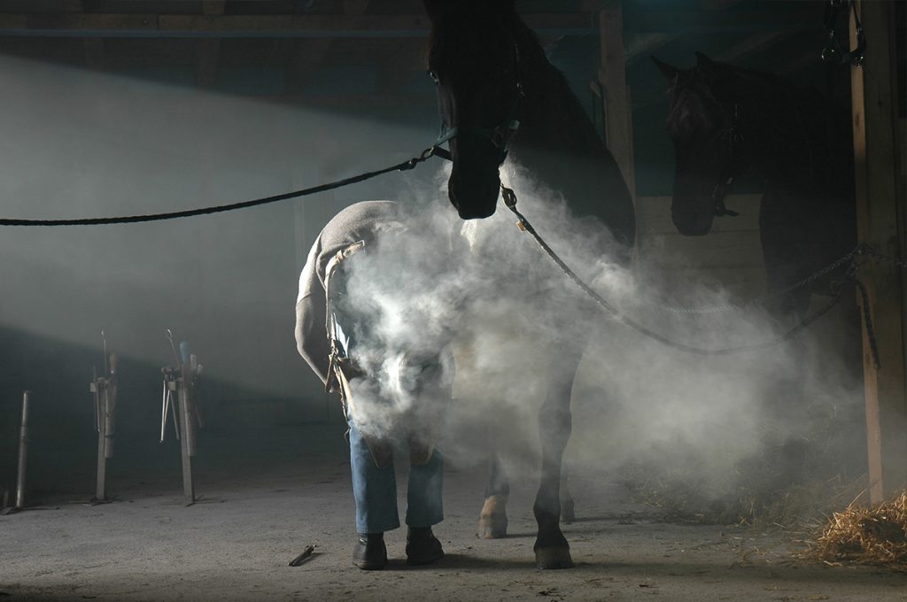Hufschmied mit Pferd