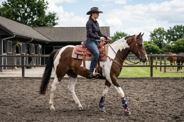 Paint Horse wird geritten im Westernstil