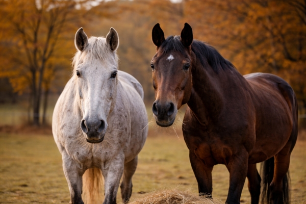 Produkt des Monats JOSERA Senior Help Balancer: Zwei ältere Pferde stehen nebeneinander