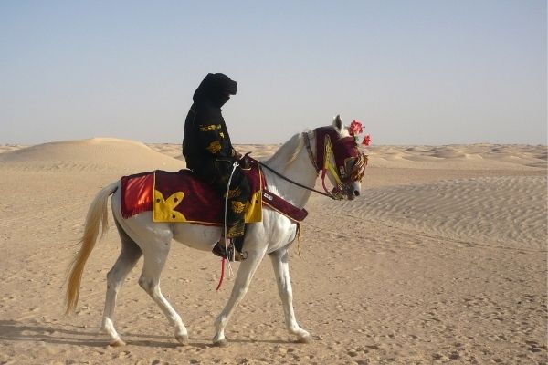 Araber-Berber mit Reiter in der Wüste