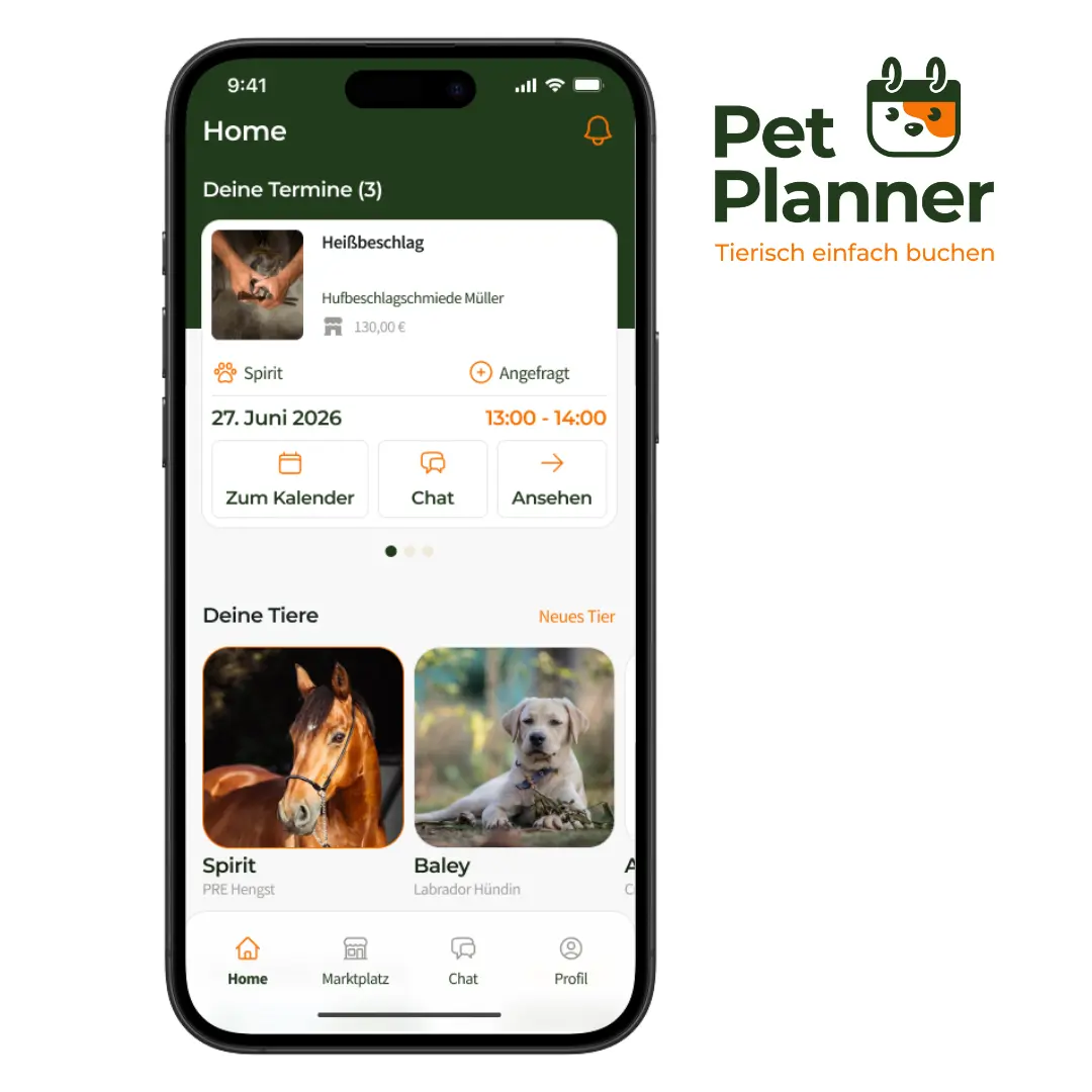 Ansicht App PetPlanner mit PetPlanner Logo
